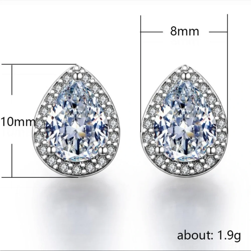 New Delicate Water Drop Diamond Beautiful Pear Stud Earrings for Women - Picture 8 of 8